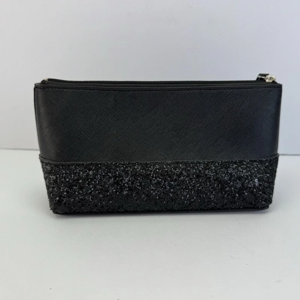 Kate Spade New York Greta Court Little Shiloh Black Sparkly Glitter Cosmetic Bag